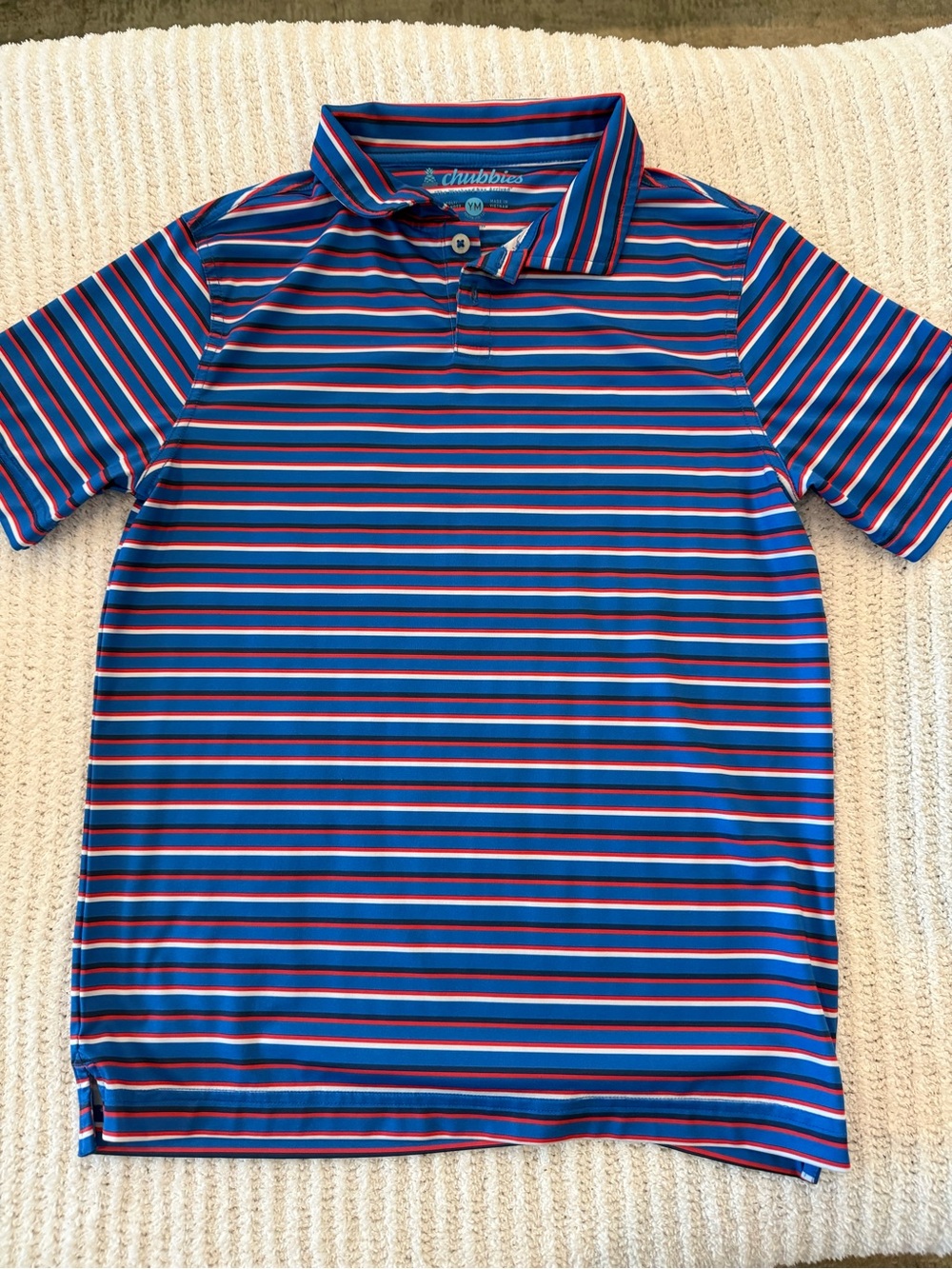 chubbies Blue Polo with Red and White Stripes